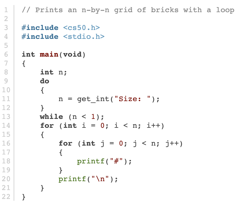 Code which prints Grid